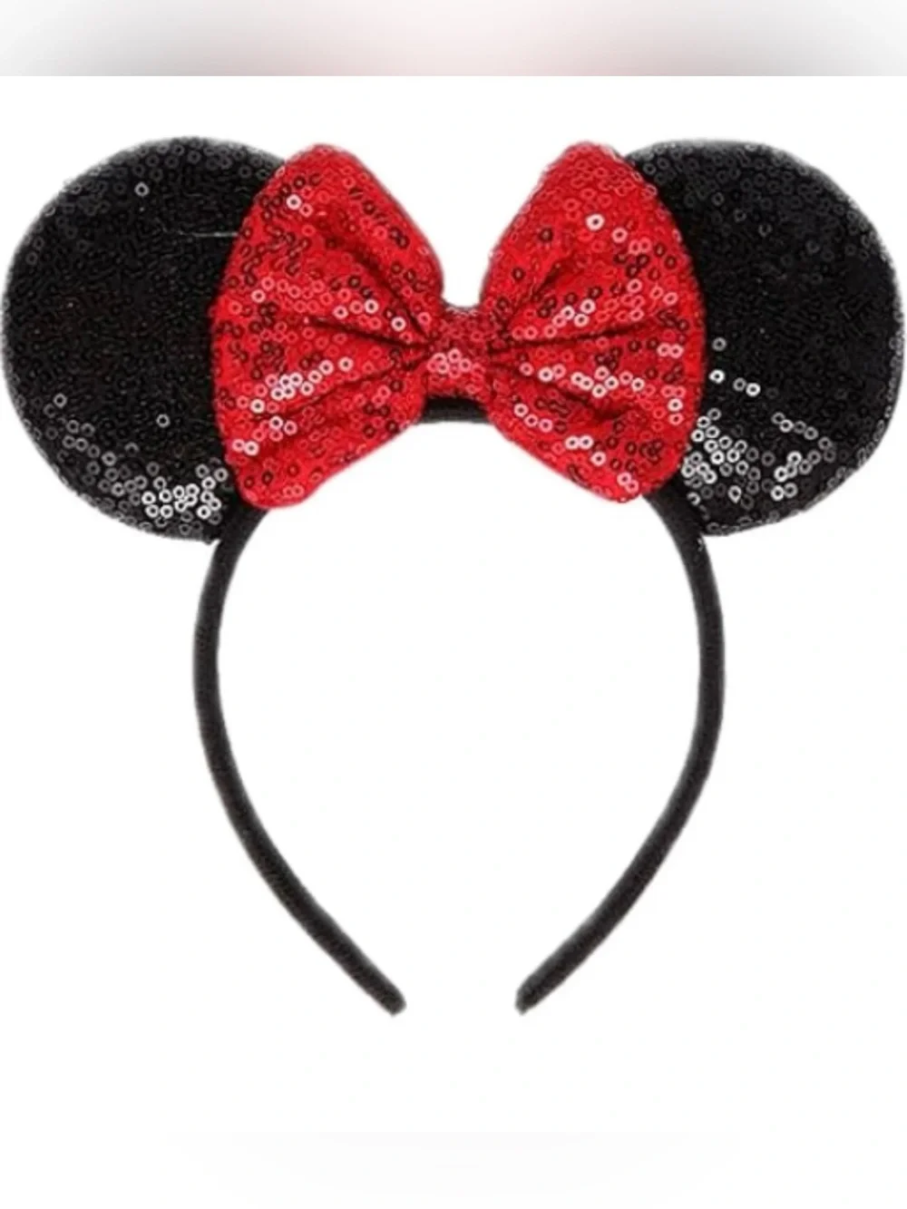 Sequin Minnie Mouse Ear Headband with Red Bow
